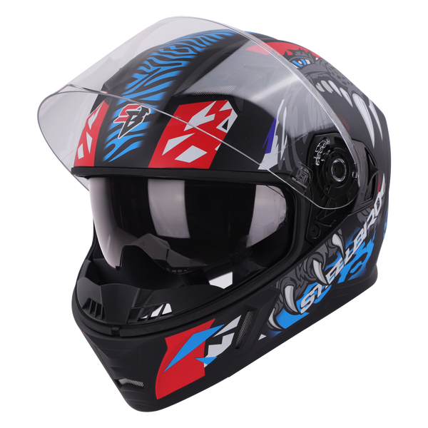 STEELBIRD AIR  SBA-21 PANTHA MAT BLACK WITH RED/BLUE (WITH INNER SUN SHIELD & LONG CHEEK PAD INTERIOR) Download Image