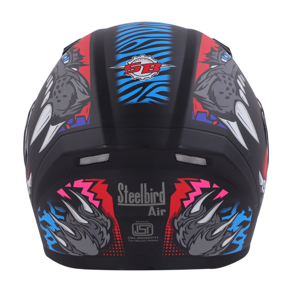 STEELBIRD AIR  SBA-21 PANTHA MAT BLACK WITH RED/BLUE (WITH INNER SUN SHIELD & LONG CHEEK PAD INTERIOR) Download Image
